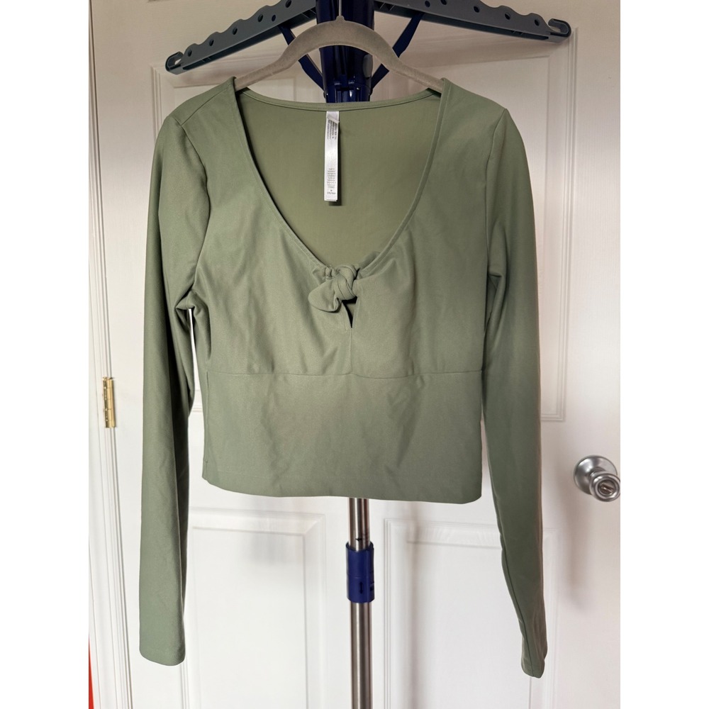 Victoria Sport Olive Green Long Sleeve Tie Front Crop Top Gym Yoga Medium